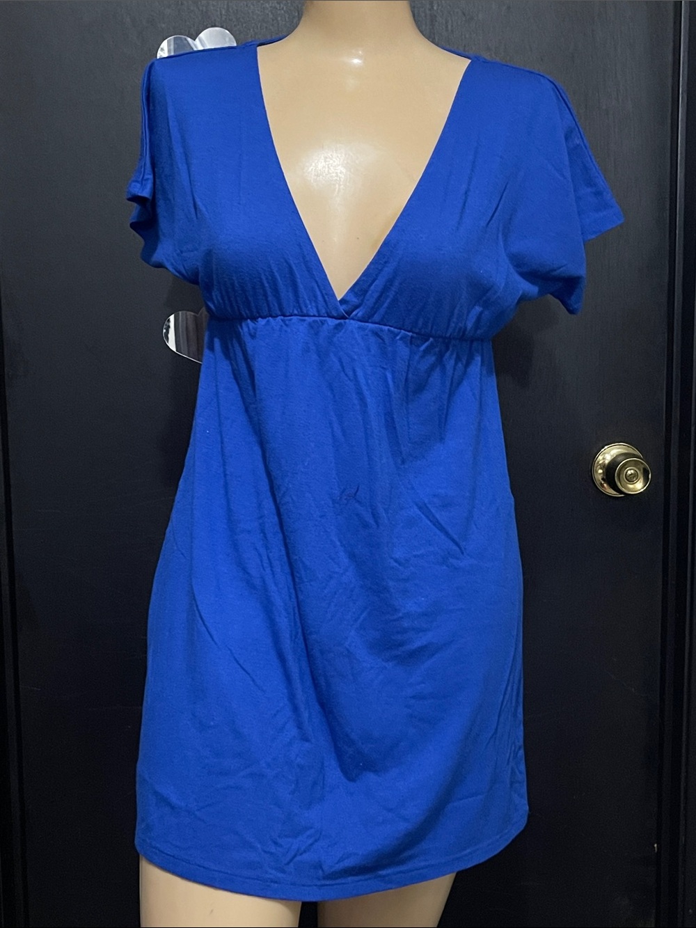 Arizona Jean Company Royal Blue Plunging V-Neck Babydoll Mini Dress (XS)